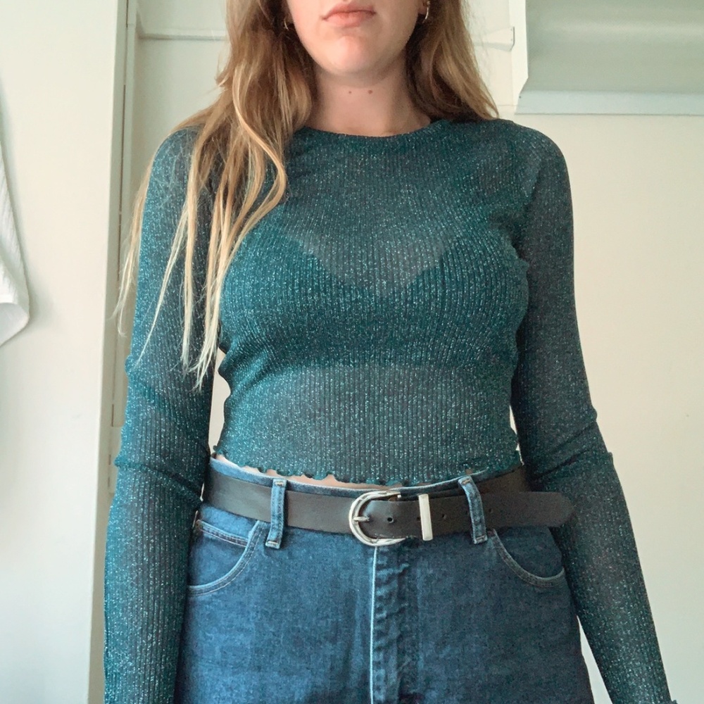 Teal Mesh Sparkly Long Sleeve from F21